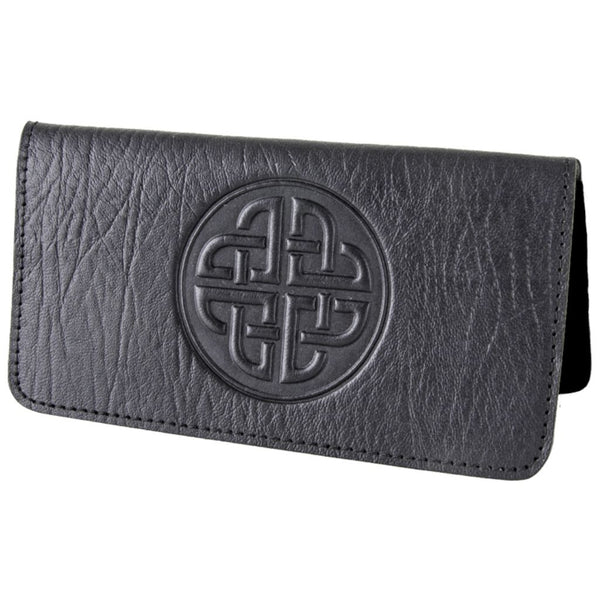 Oberon Design Celtic Braid Embossed Genuine Leather Checkbook Cover, 3.5x6.5 Inches, Green, Made in The USA