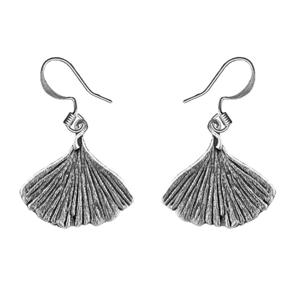 Oberon Design Britannia Metal Jewelry Earrings Small Ginkgo Leaf