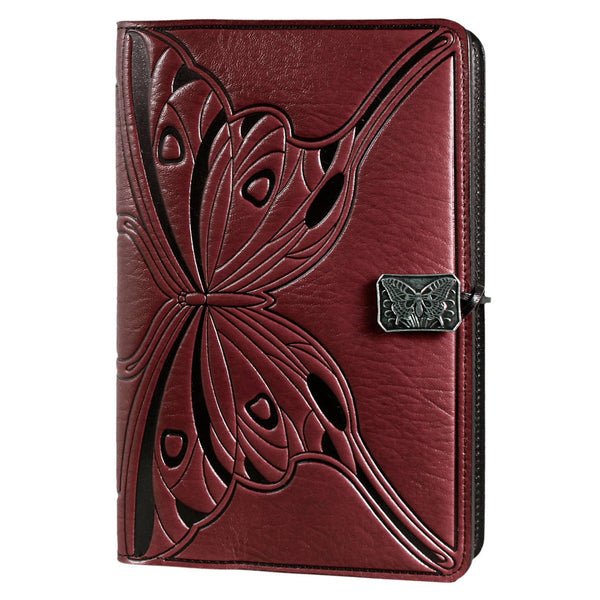 Oberon Design Leather Refillable Journal Cover, Fallen Leaves Large / Red