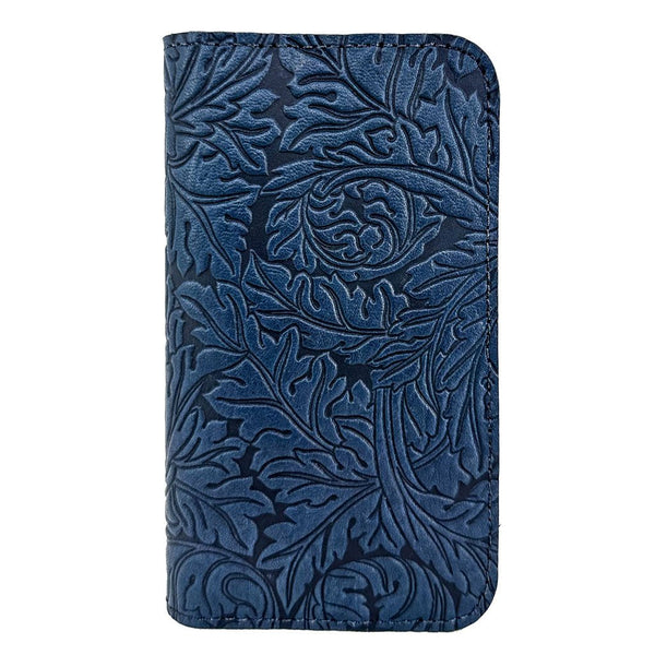 Oberon Design Acanthus Leather Wallet Folio Case for iPhones iPhone Xs / Navy