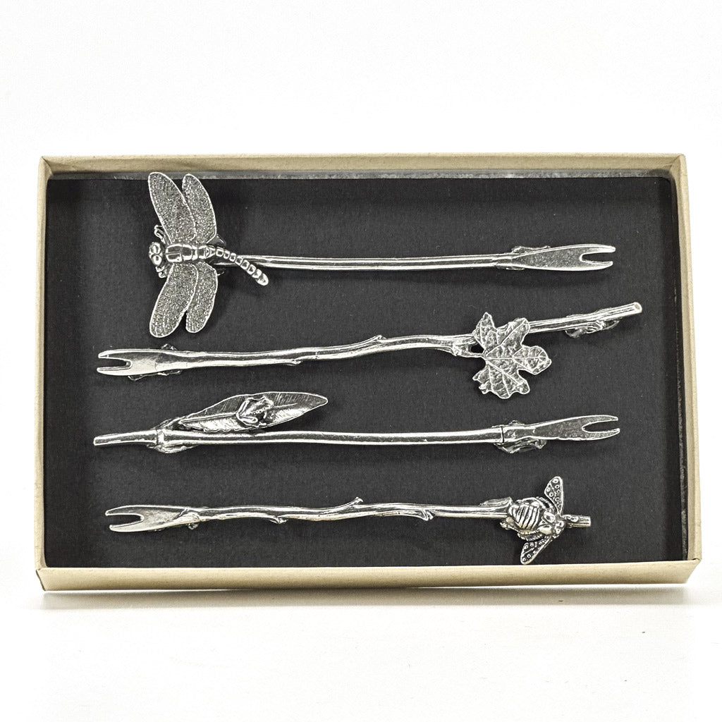 Hand-cast pewter appetizer picks by Oberon Design