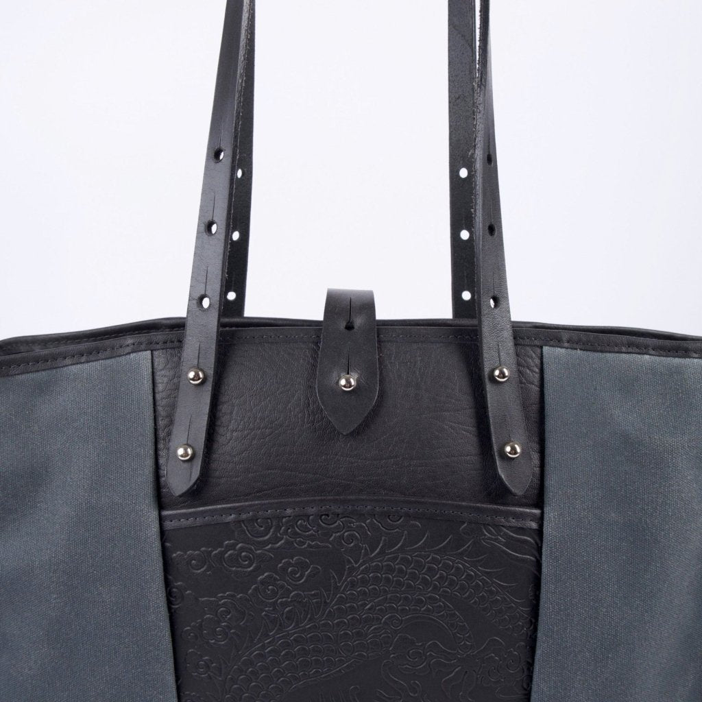 Leather and canvas tote from Oberon design cloud dragon