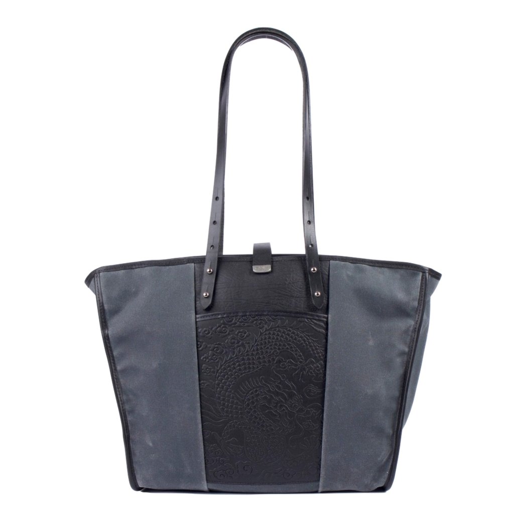 Leather and canvas tote from Oberon design cloud dragon