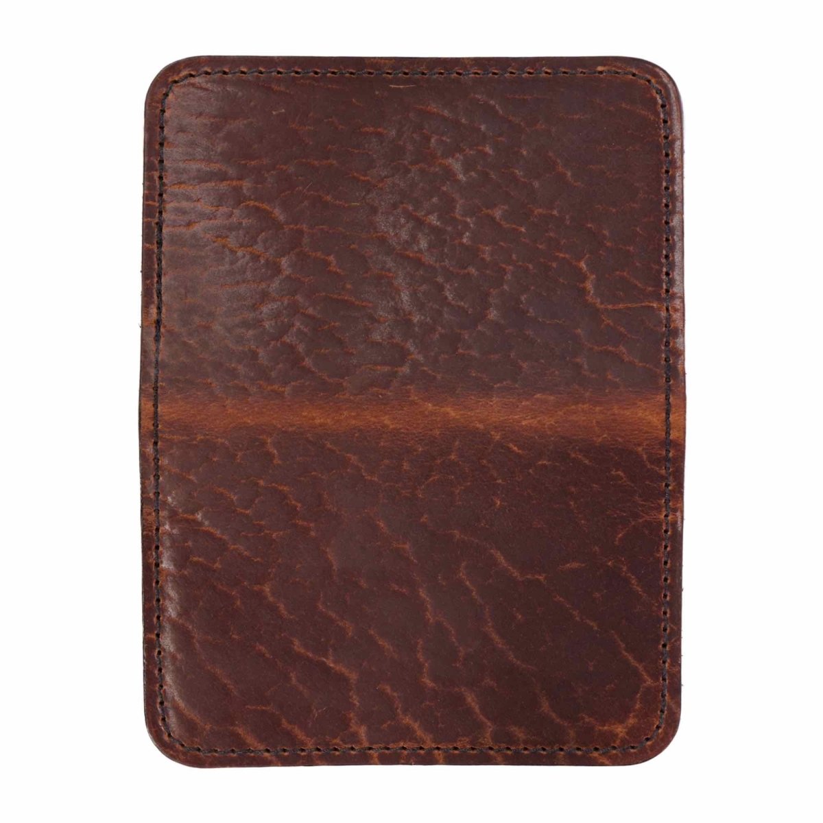 Glazed Shrunk Bison Mini Wallet, Tobacco open