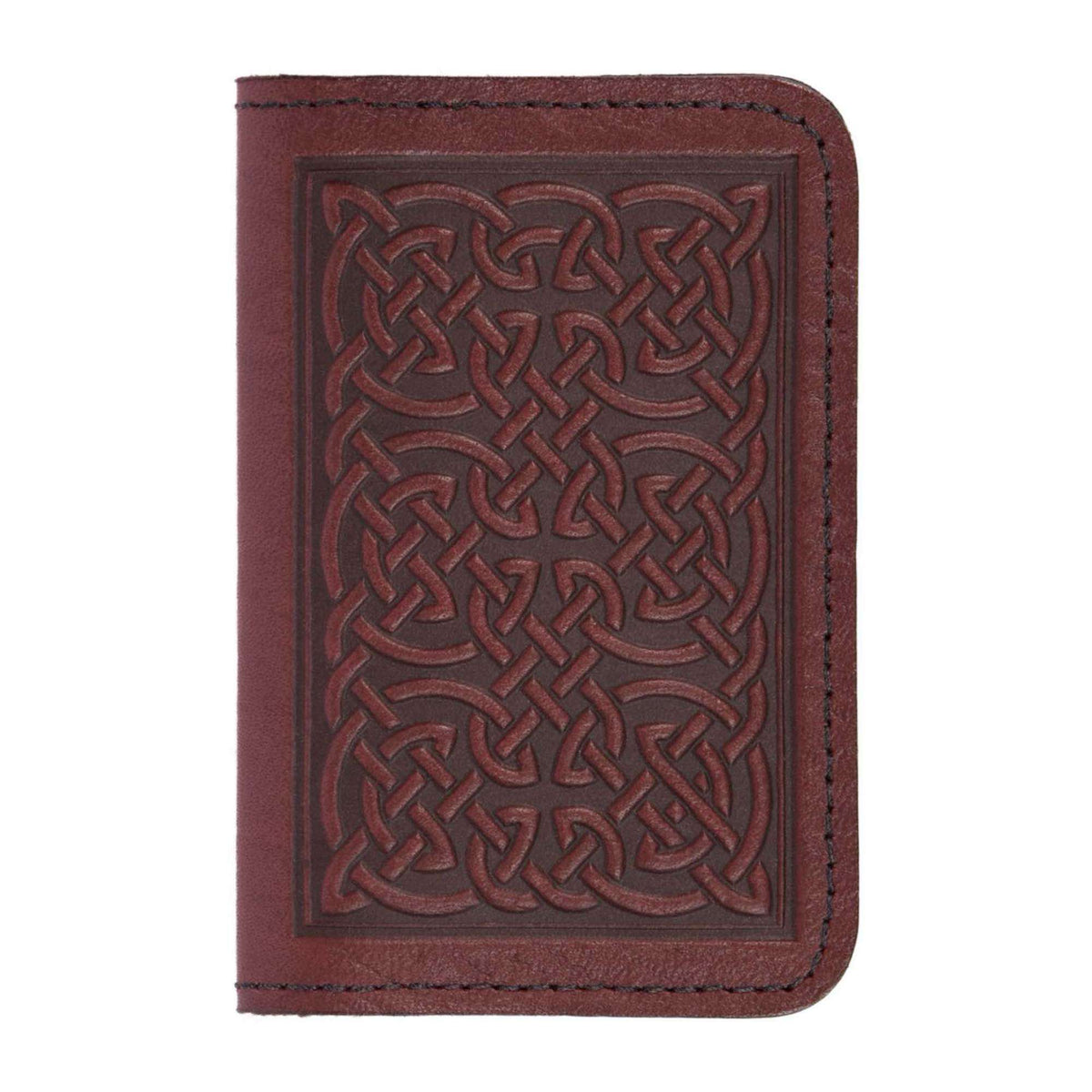 Leather Card Holder, Mini Wallet, Bold Celtic in Wine