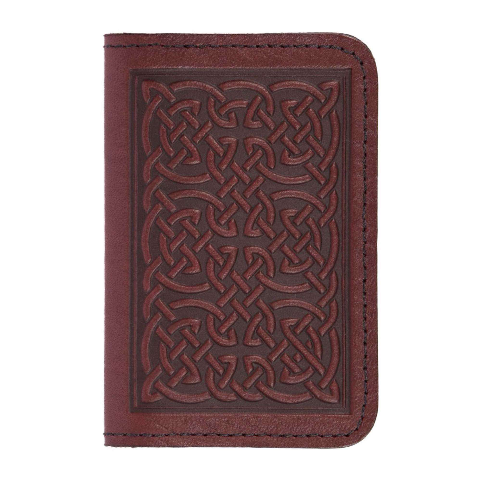 Leather Card Holder, Mini Wallet, Bold Celtic in Wine