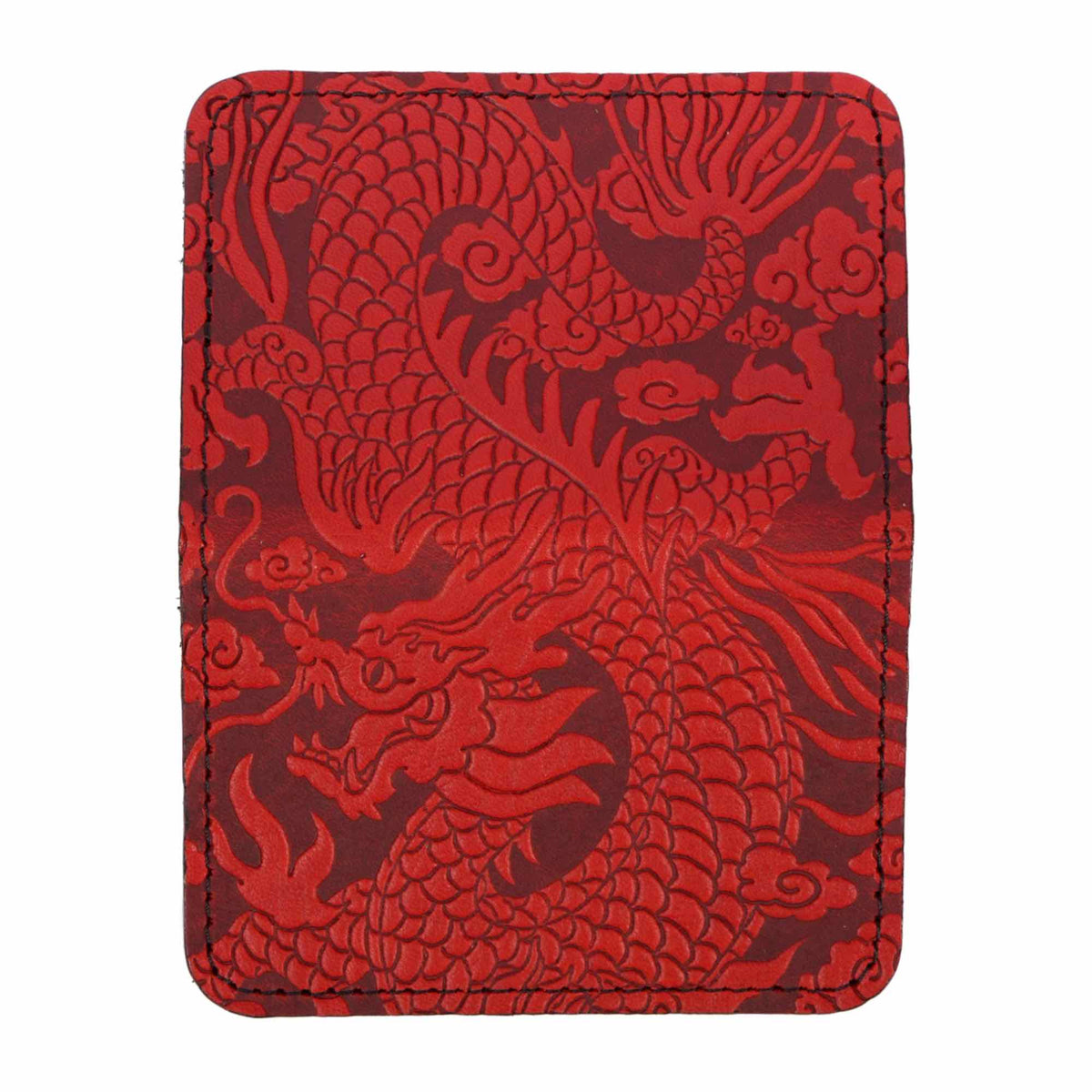 Leather Card Holder Mini Wallet, Cloud Dragon in Red, open view