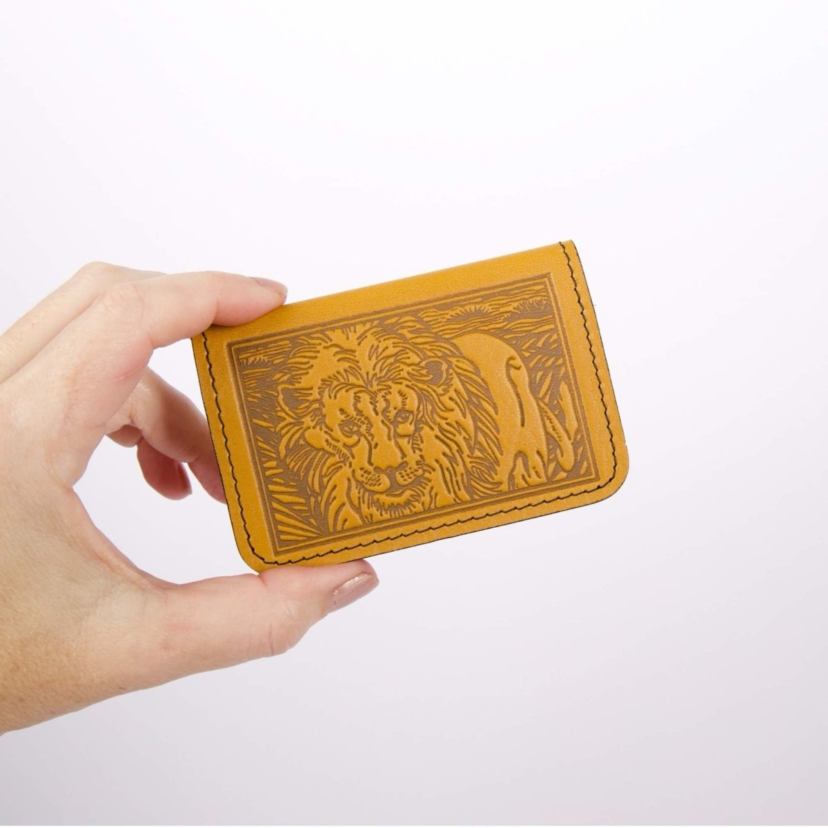 Lion Mini Wallet, Marigold hand holding