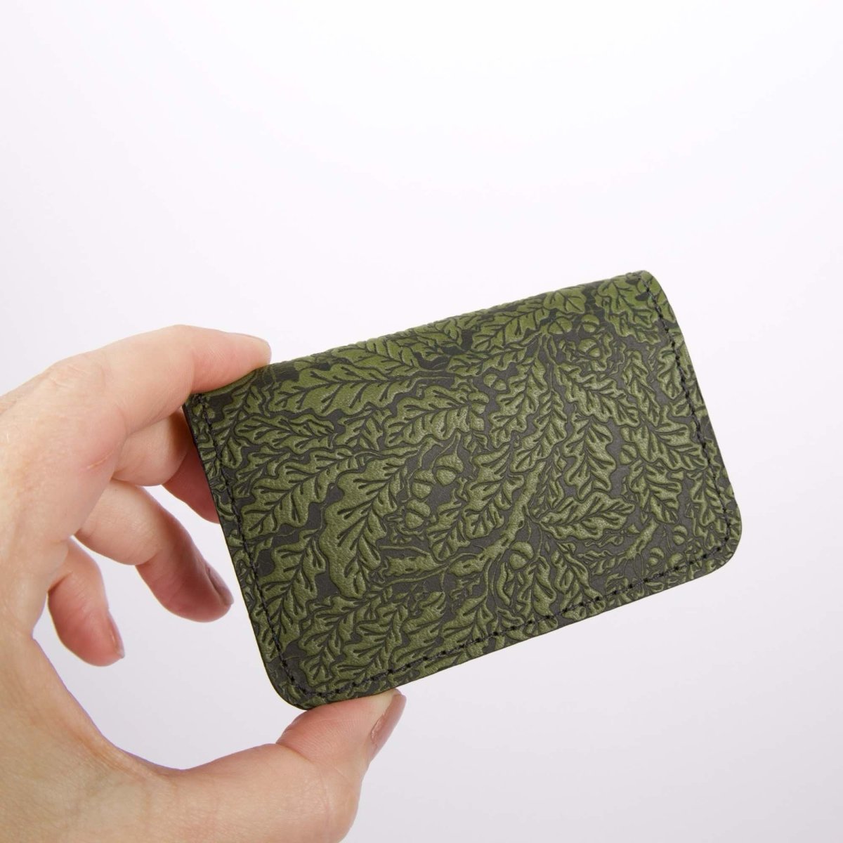 Oak Leaves Mini Wallet, Fern hand holding