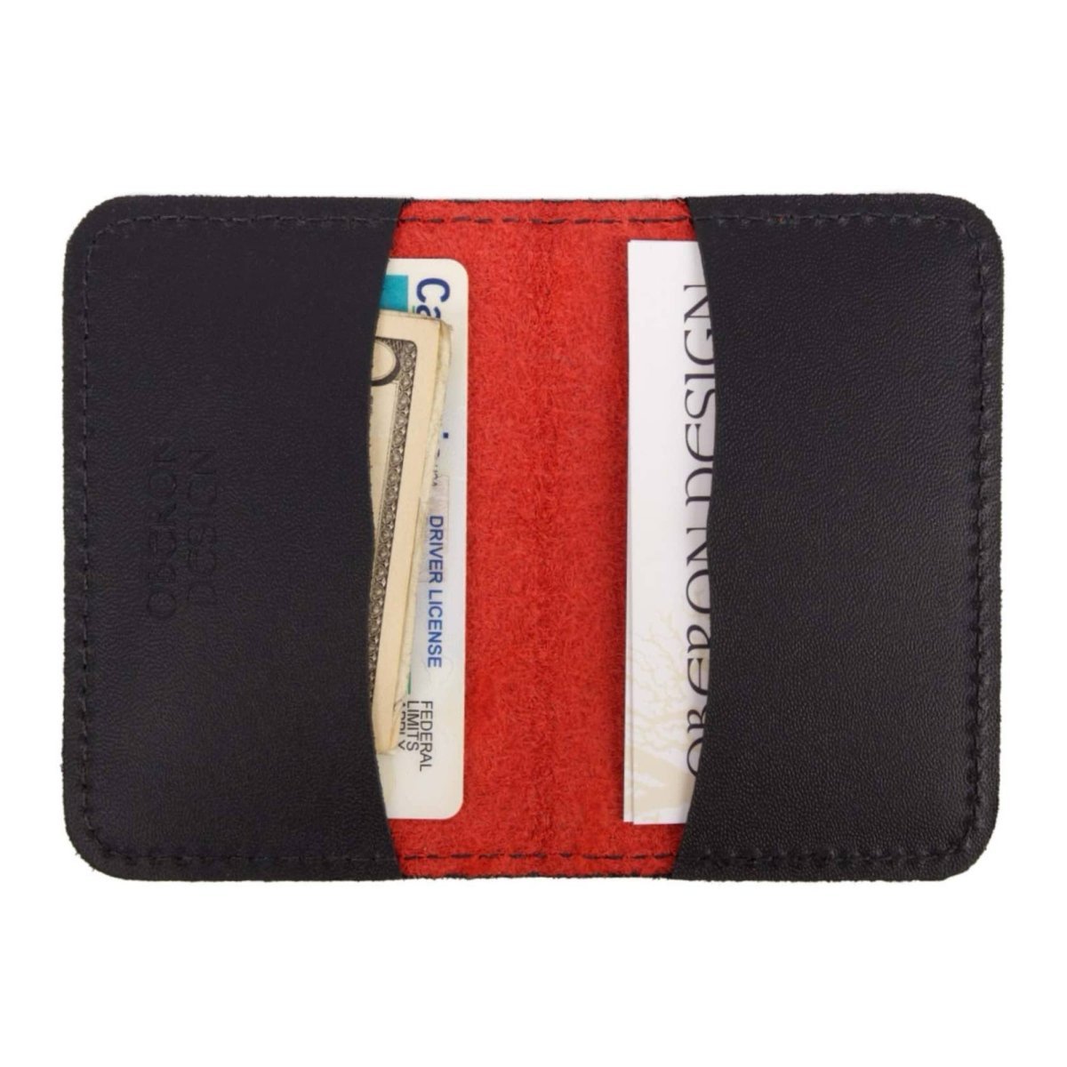 Leather Card Holder interior open view in Red