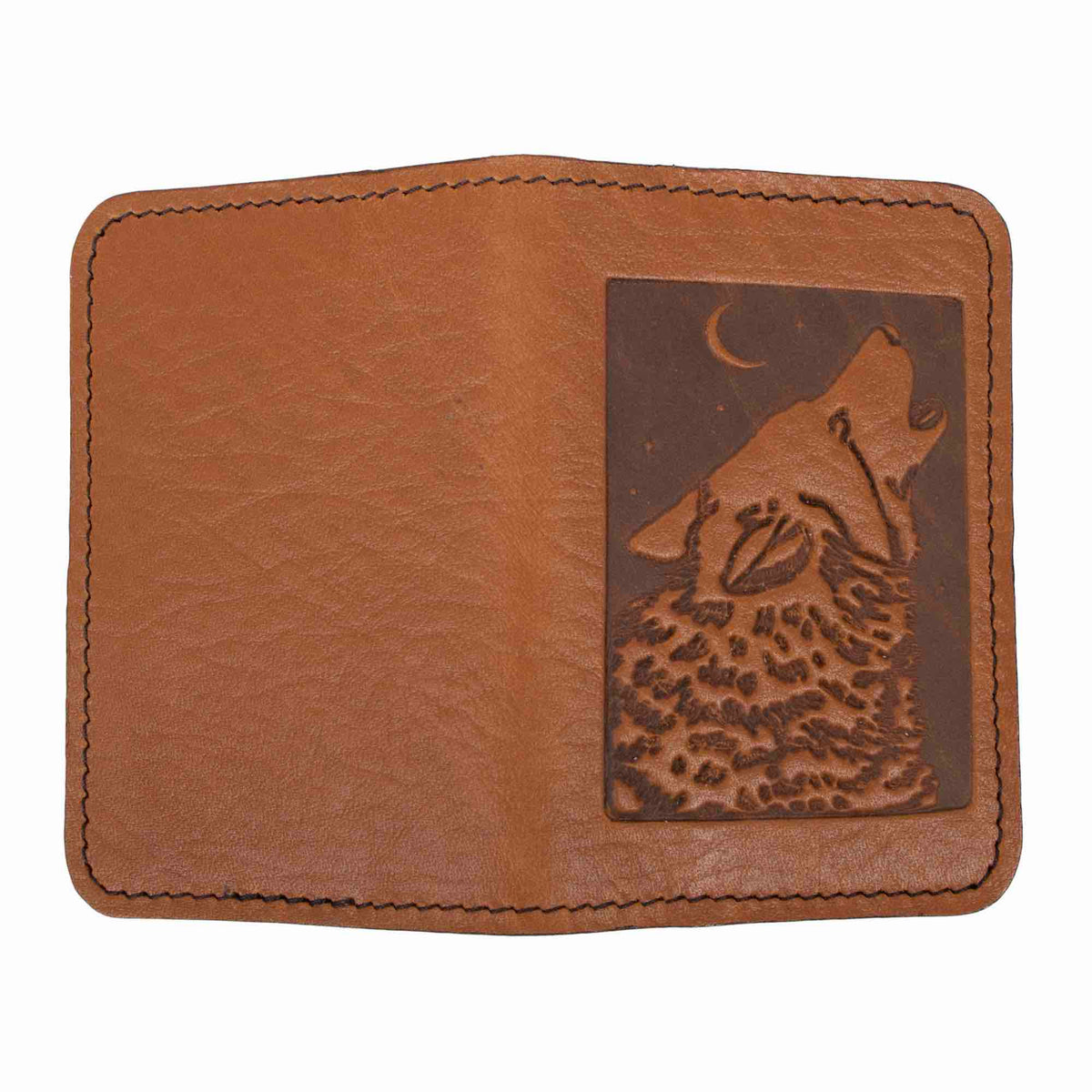 Singing Wolf Card Holder Mini Wallet, Saddle open