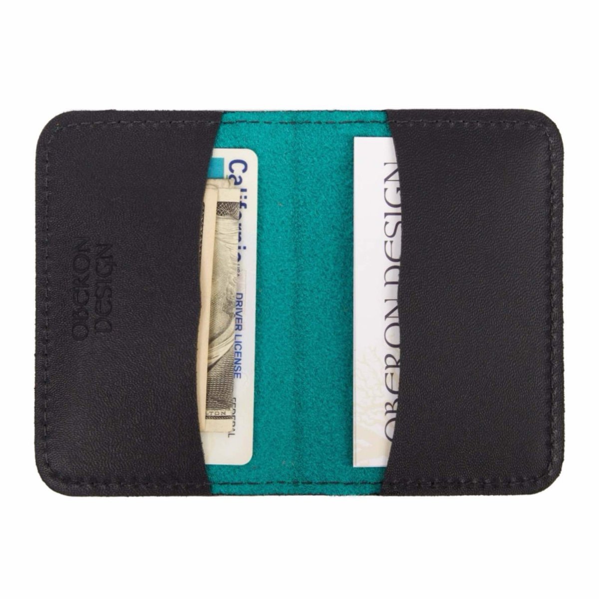 Leather Card Holder interior open view in teal