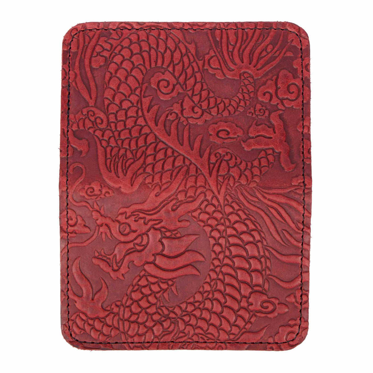 Leather Card Holder Mini Wallet, Cloud Dragon in Red adventure leather, open view