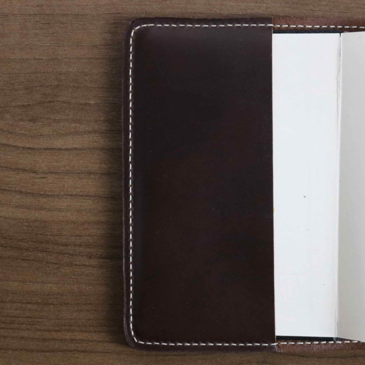 Oberon Design pocket notebook in cyclone leather, espresso interior