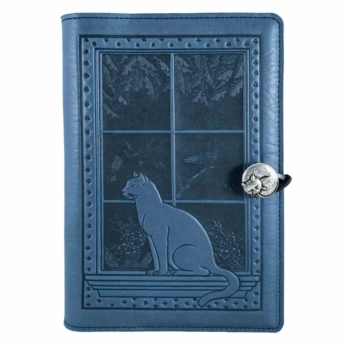 Leather Refillable Journal Notebook, Cat in Window