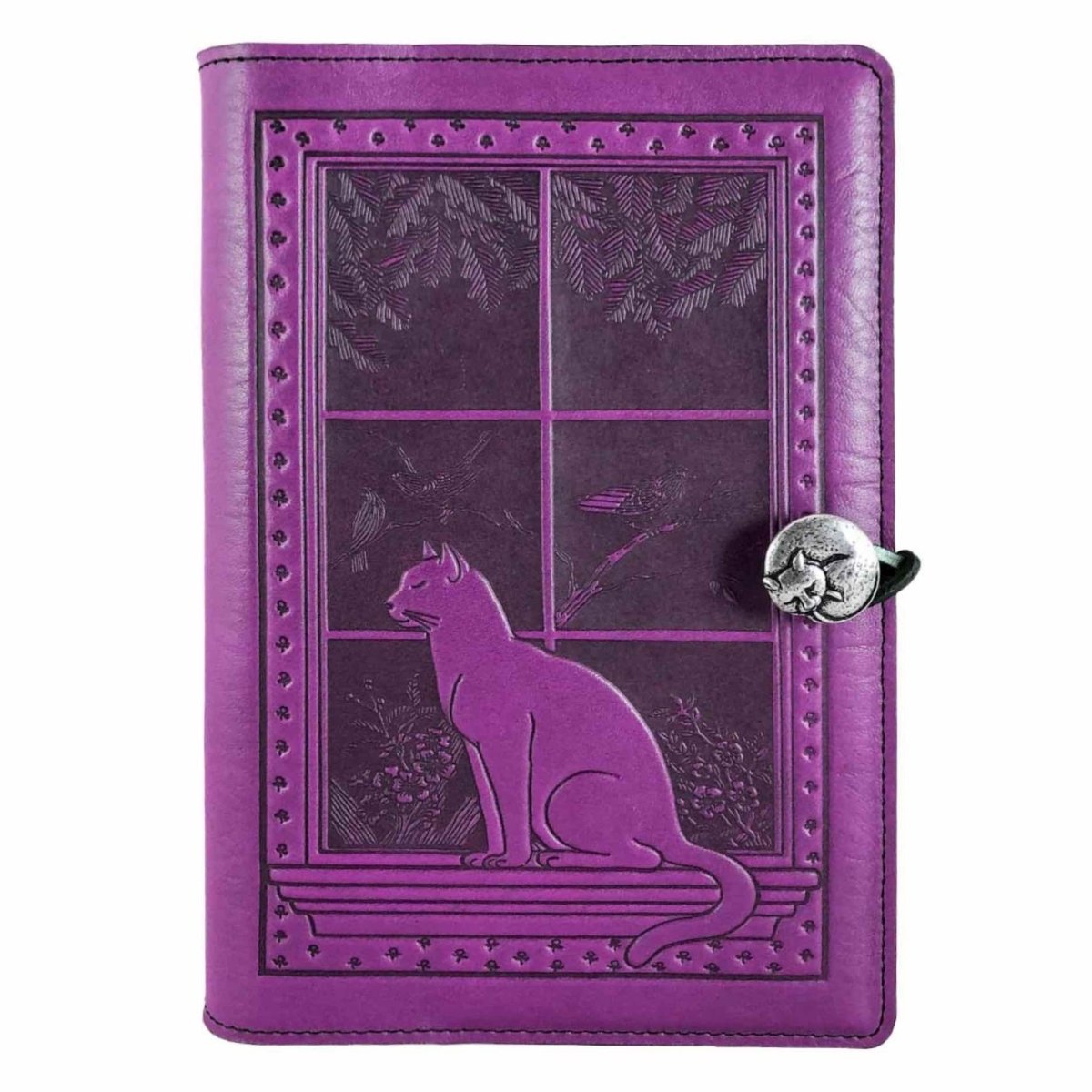 Leather Refillable Journal Notebook, Cat in Window