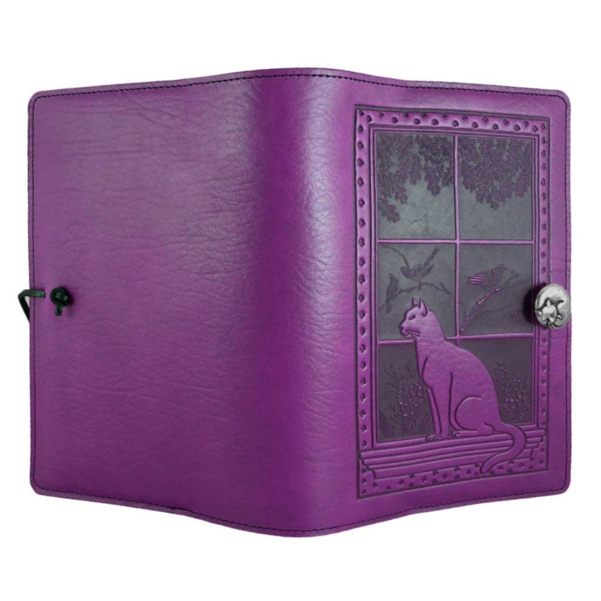 Leather Refillable Journal Notebook, Cat in Window