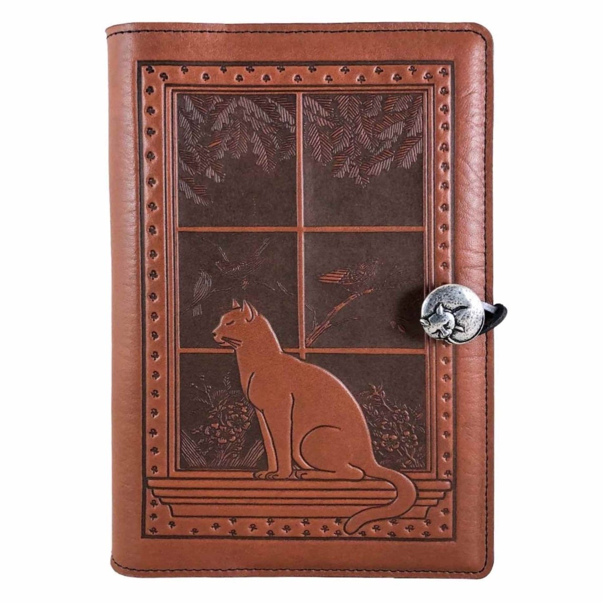 Leather Refillable Journal Notebook, Cat in Window