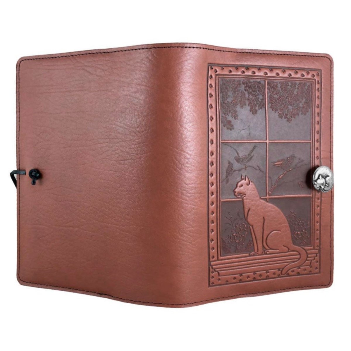 Leather Refillable Journal Notebook, Cat in Window