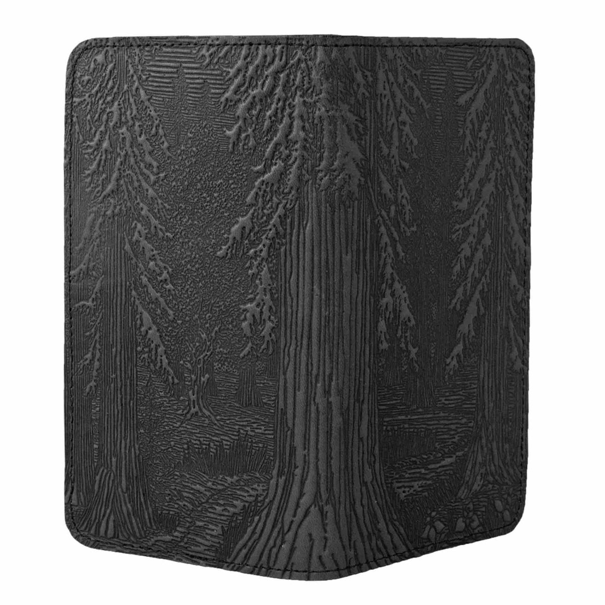 Checkbook Cover, Forest in Black - Open