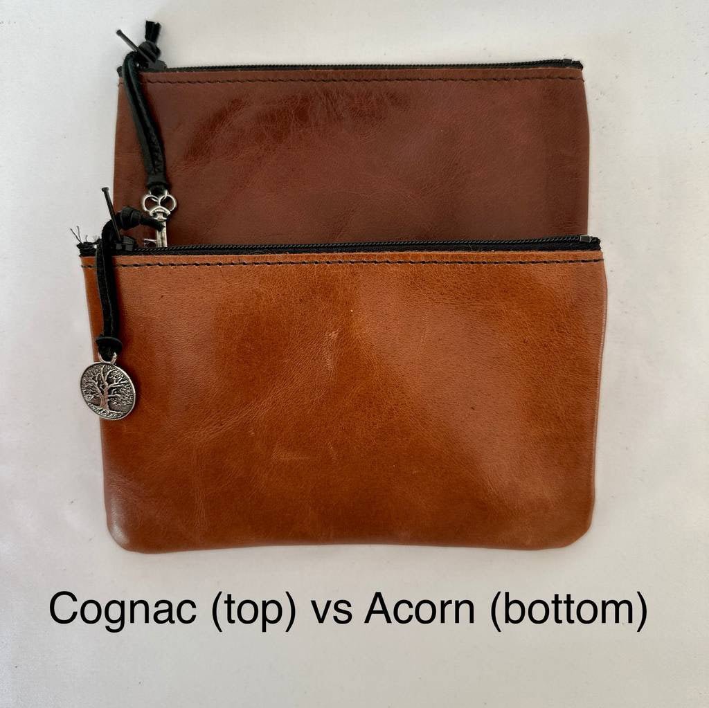 Leather Zipper pouch, Acorn color by Oberon Design