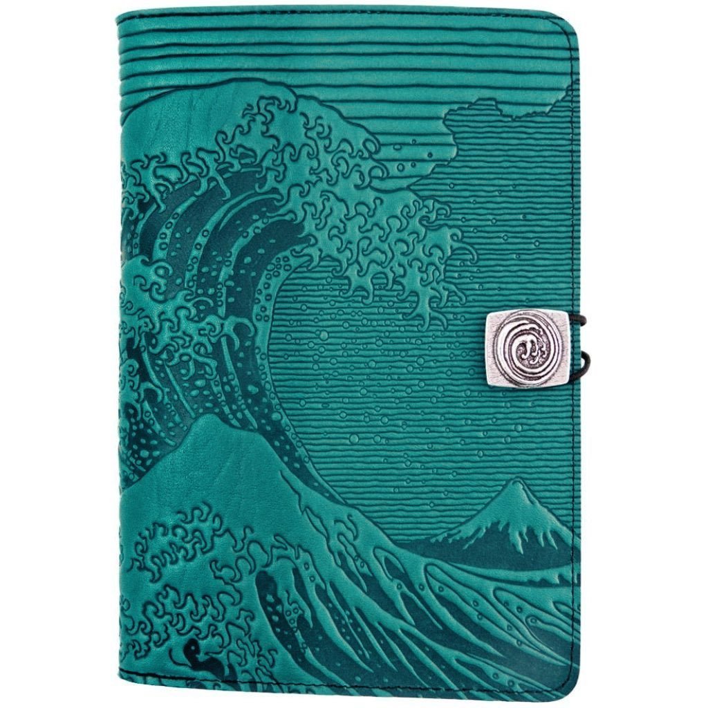 Oberon Design Leather iPad Mini Cover, Case, Hokusai Wave, Blue