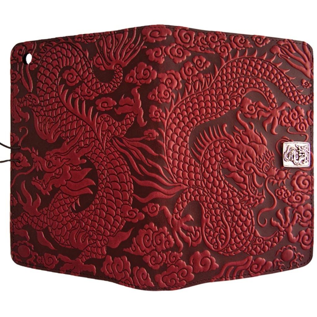 Oberon Design Leather iPad Mini Cover, Case, Cloud Dragon, Red