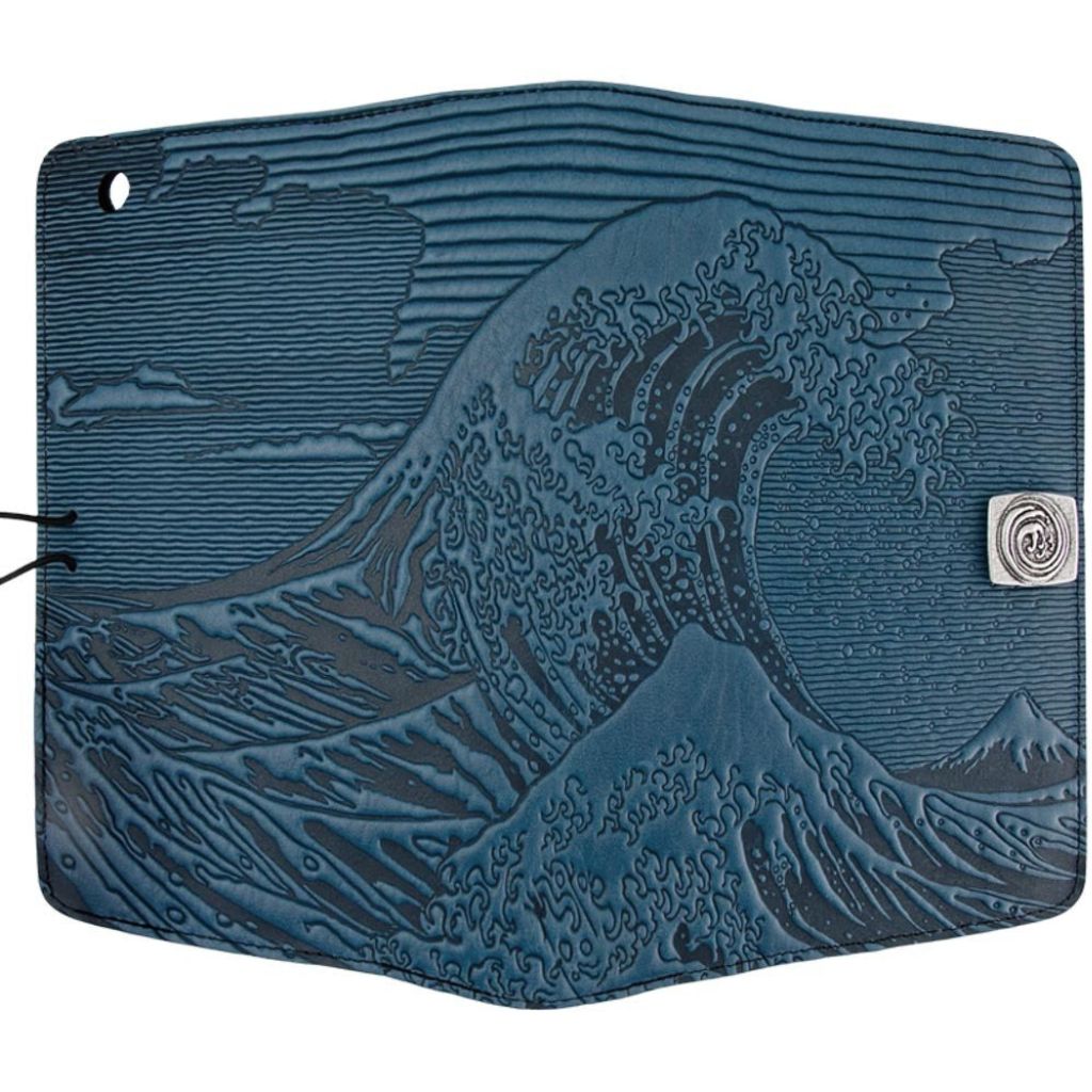 Oberon Design Leather iPad Mini Cover, Case, Hokusai Wave, Blue