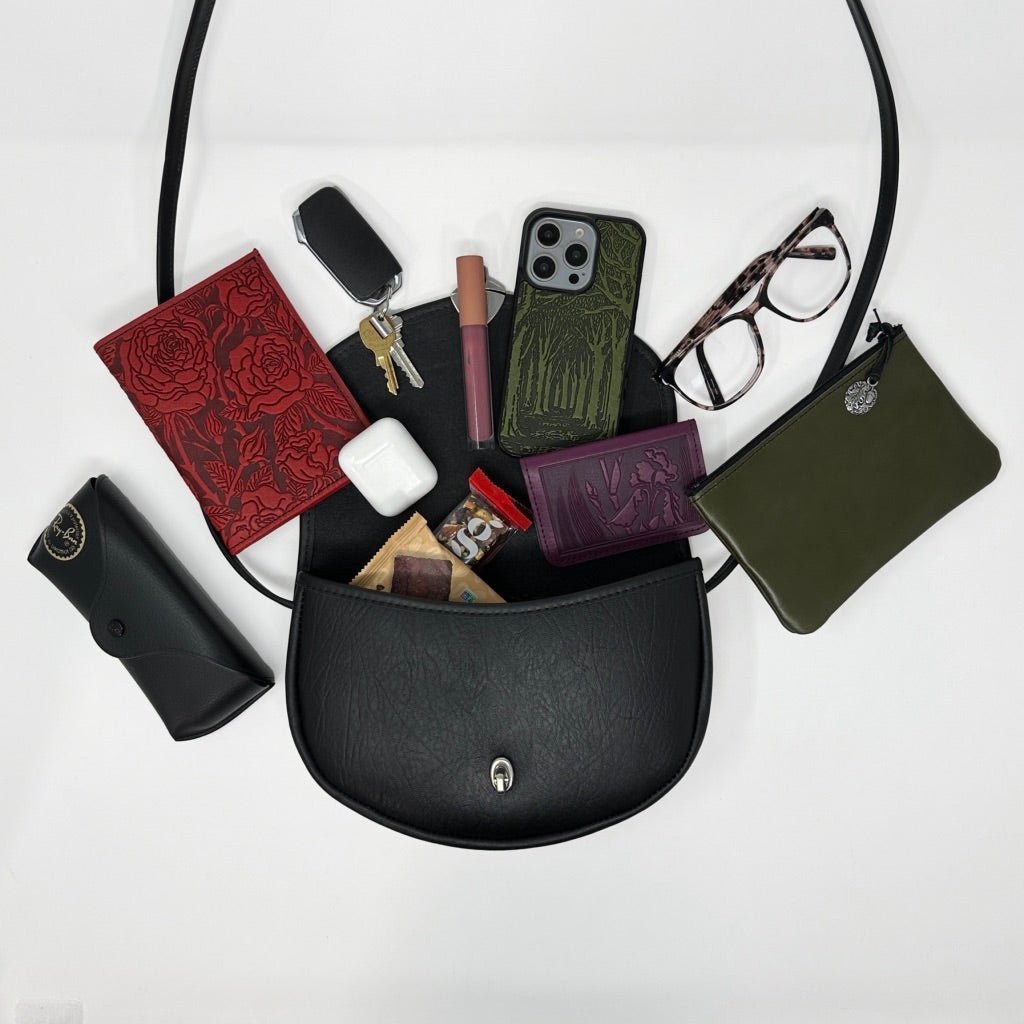 Large Lilah leather handbag accessories flatlay