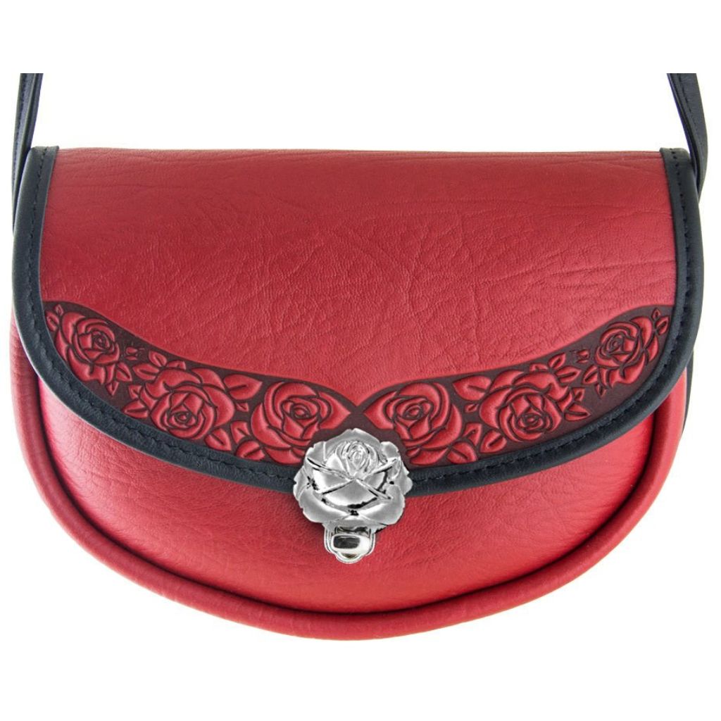 Oberon Design Leather Women's Crossbody Handbag, Rose Lilah, Red