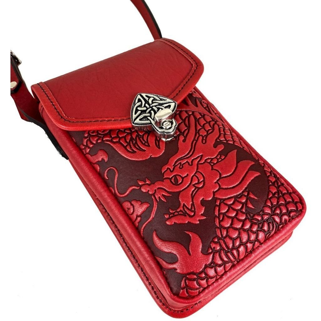 Oberon Design Leather Women&#39;s Handbag, Molly, Cloud Dragon in Red