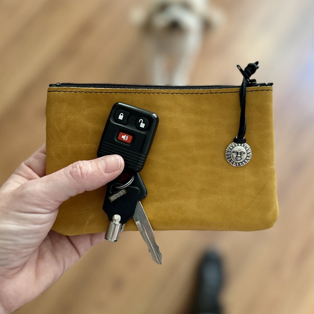 Leather 6 inch Zipper Pouch, Wallet, Coin Purse in Yellow