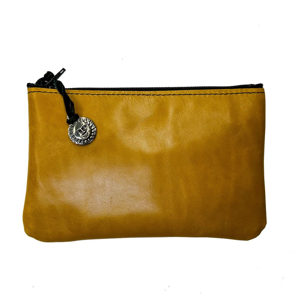 Leather 6 inch Zipper Pouch, Wallet, Coin Purse in Yellow