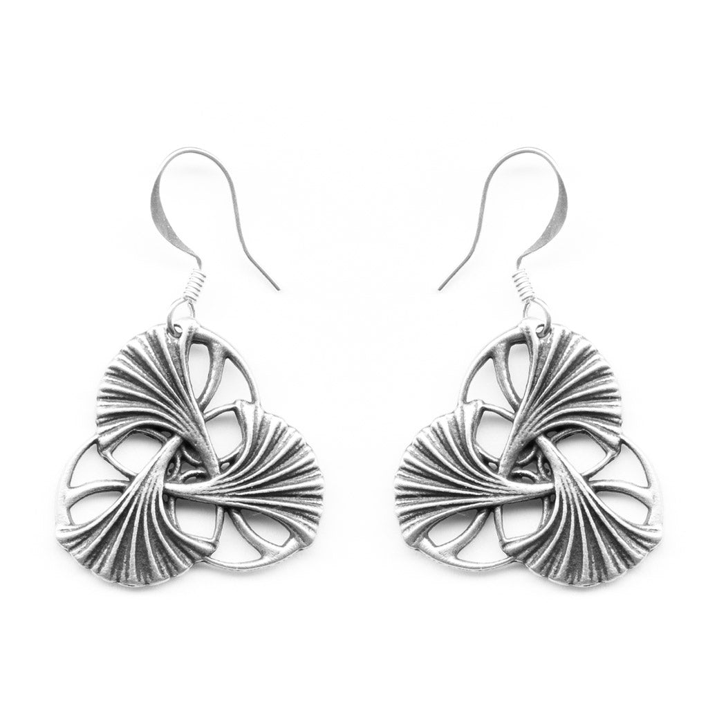 Oberon Design Britannia Metal Jewelry Earrings Art Nouveau Ginkgo