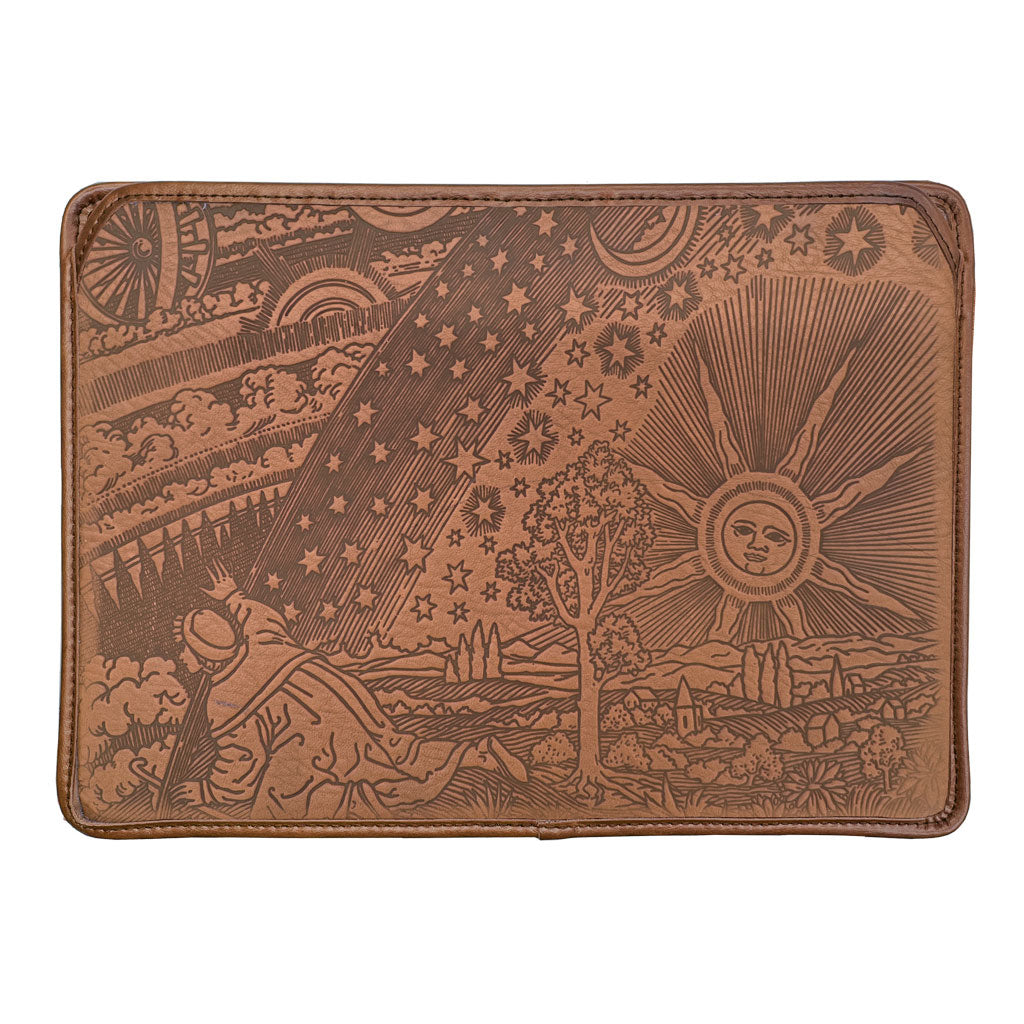 Leather top tablet case, hand tooled leather sleeve for tablets in dark brown