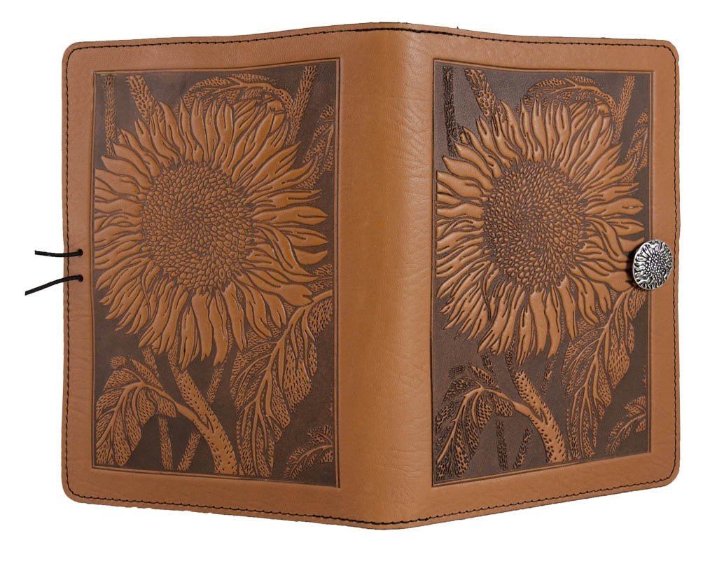 Genuine leather cover, case for Kindle e-Readers, Sunflower, Saddle