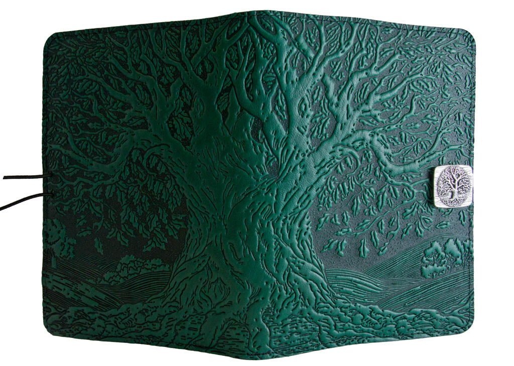 Genuine leather cover, case for Kindle e-Readers, Tree of Life, Green