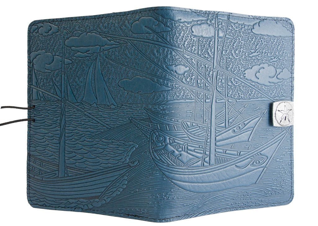 Genuine leather cover, case for Kindle e-Readers, Van Gogh Boats, Blue