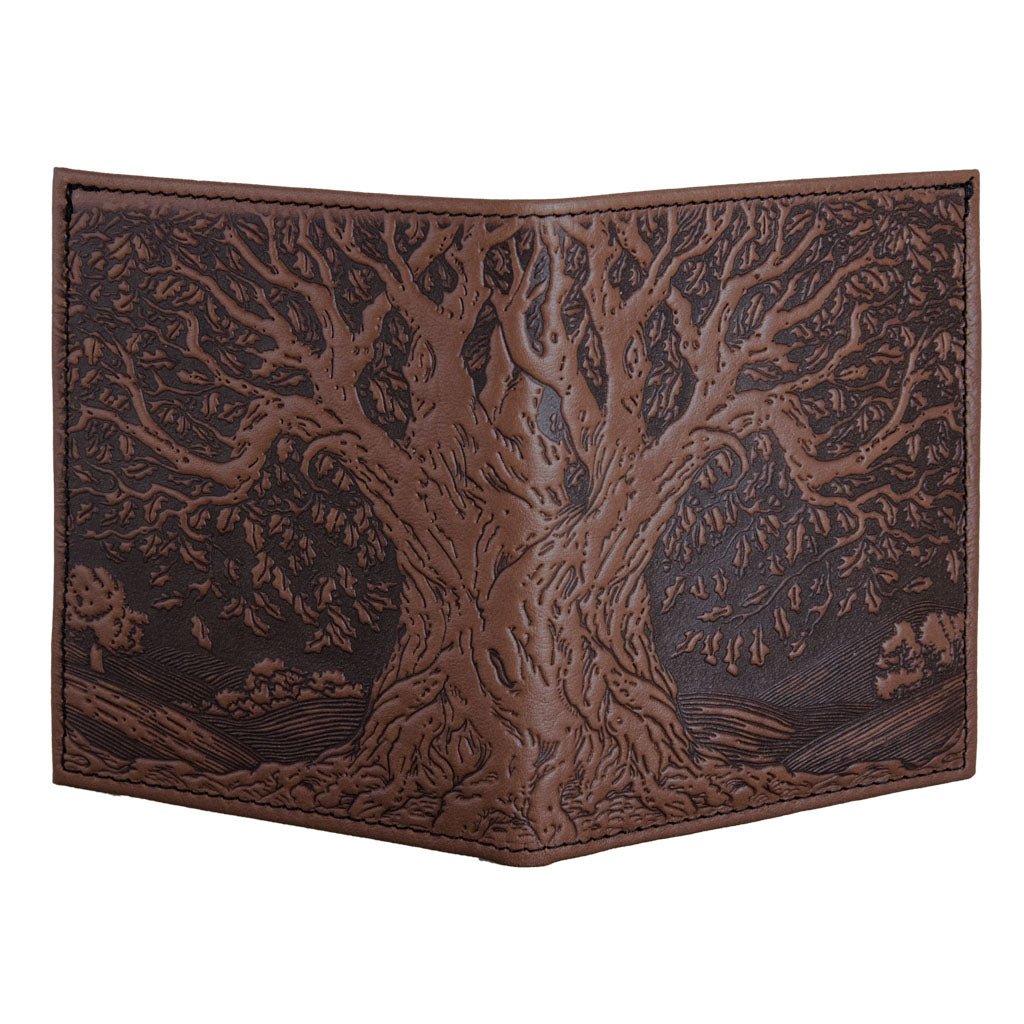 Oberon Design Genuine Leather Traveler Pasport Wallet, Tree of Life, Chocolate