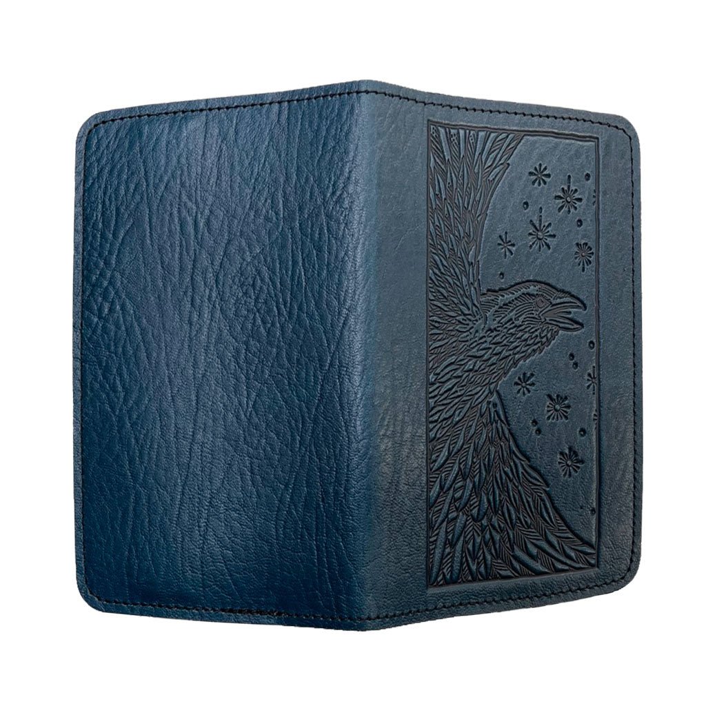 Oberon Design Refillable Leather Pocket Notebook Cover, Raven, Navy