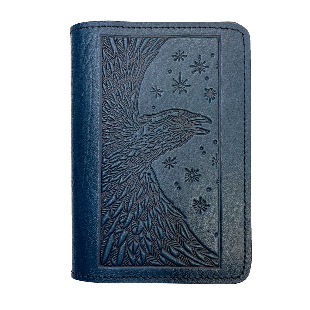 Oberon Design Refillable Leather Pocket Notebook Cover, Raven, Navy