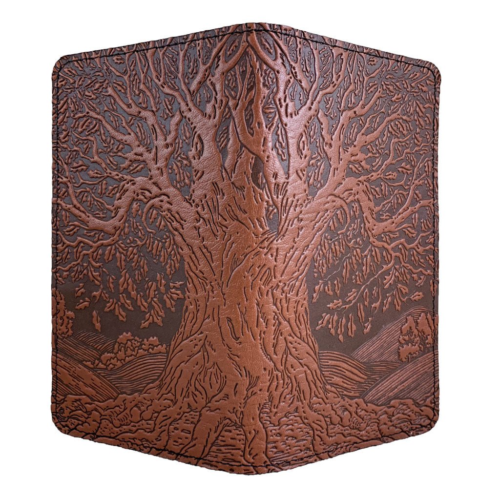 Oberon Design Large Leather Smartphone Wallet, Tree of Life, Saddle