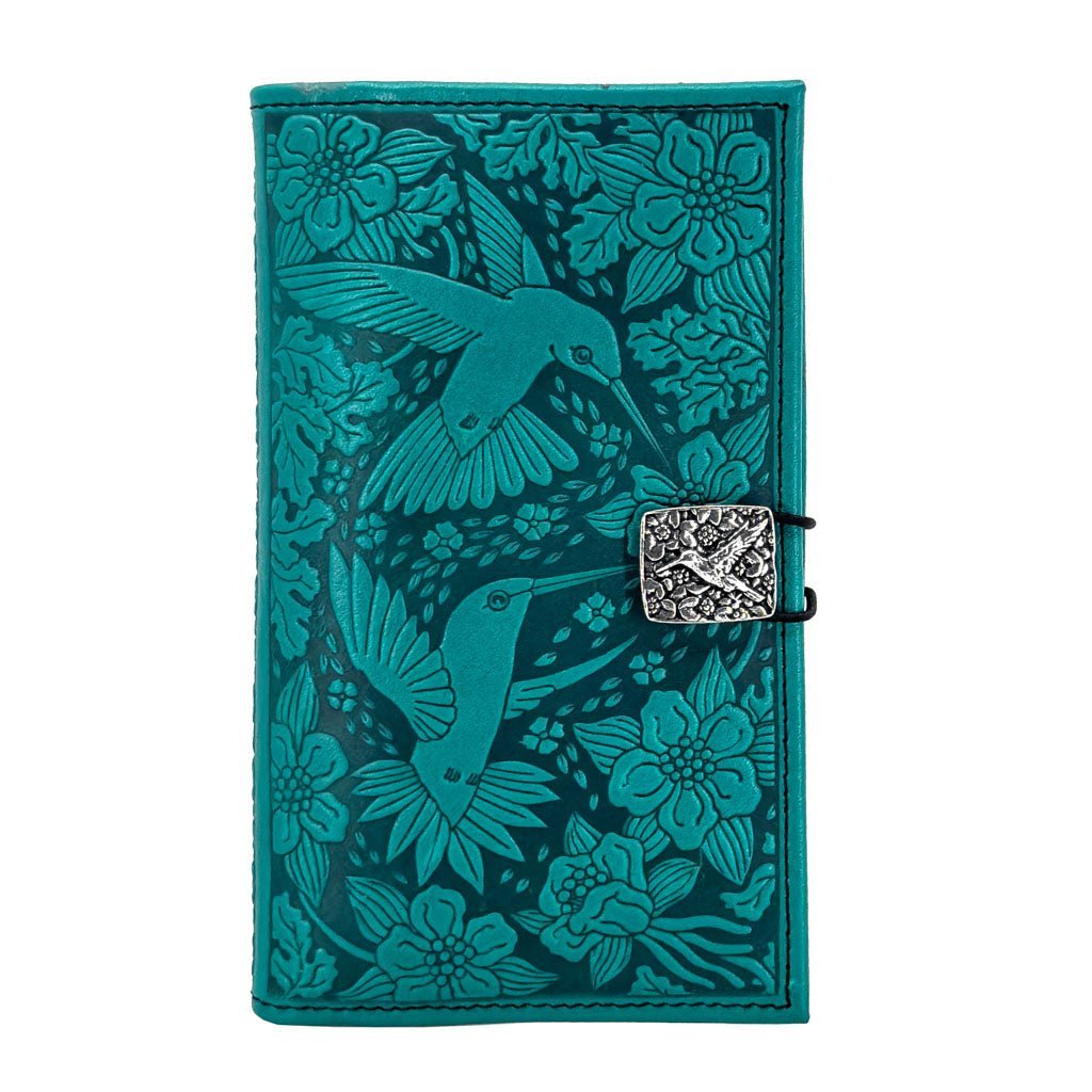 Oberon Design Premium Leather Women's Wallet, Hummingbirds, Teal