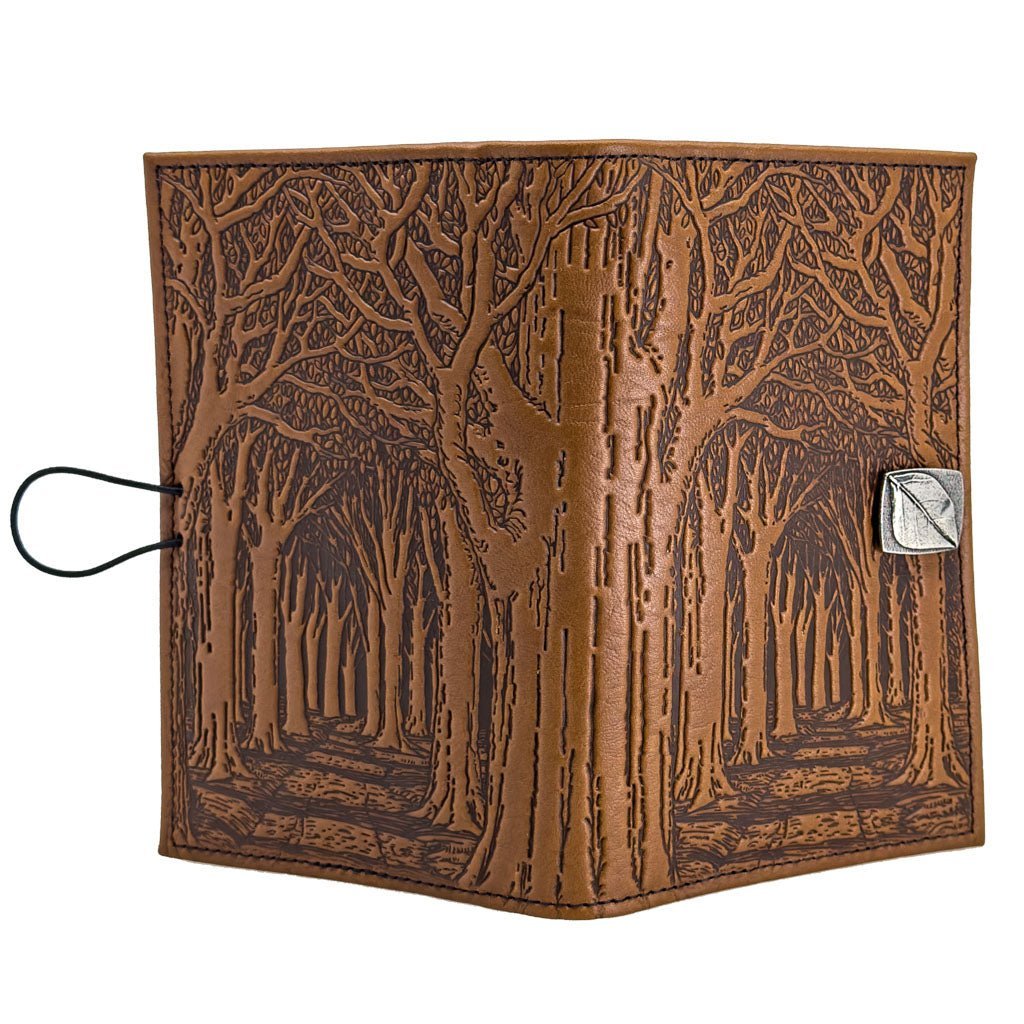 Oberon Design Premium Leather Women&#39;s Wallet, Avenue of Trees, Saddle, Open