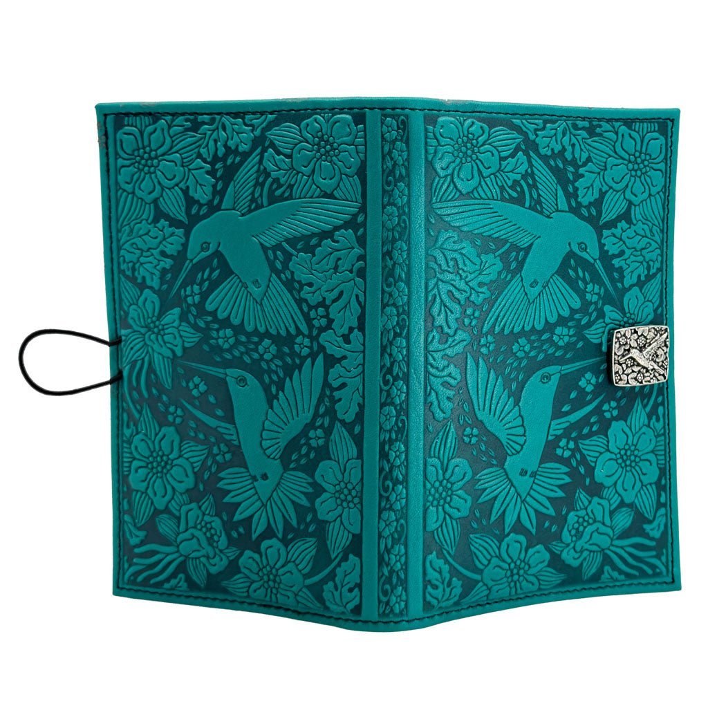 Oberon Design Premium Leather Women's Wallet, Hummingbirds, Teal