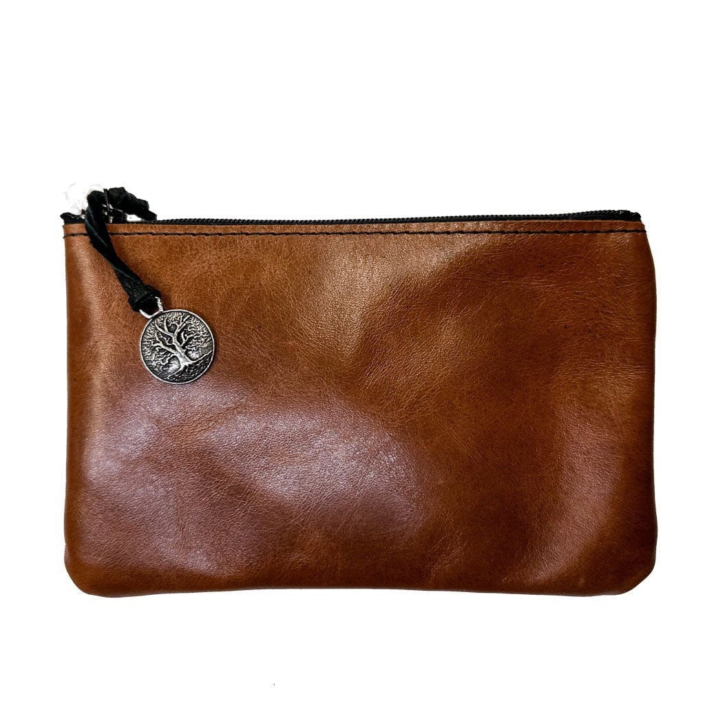 Leather Zipper pouch, Acorn color by Oberon Design