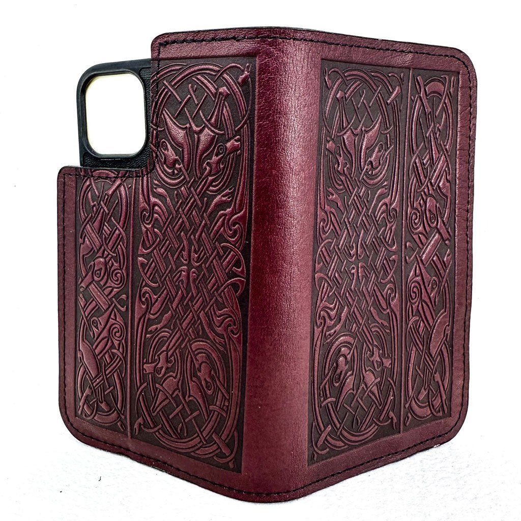 iPhone Wallet, Celtic Hounds - Wine (Open)