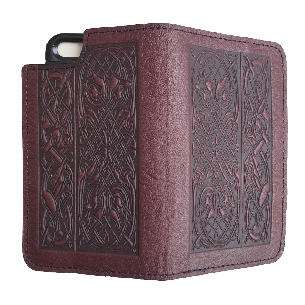 iPhoneSE Wallet Case, Celtic Hounds - Wine (Open)