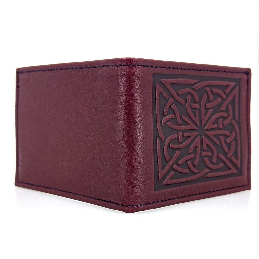 Oberon Design Leather Men's Wallet, Celtic Weave, WIne