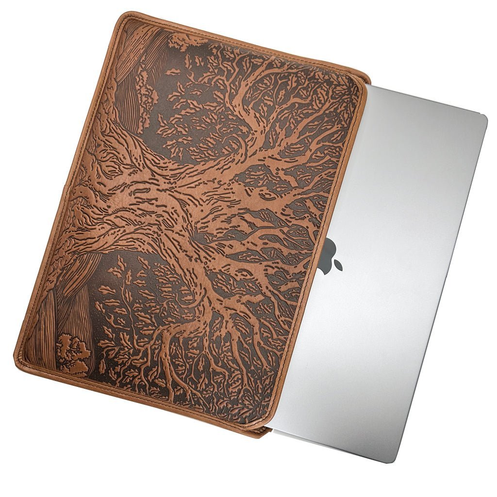 Leather Laptop Sleeve, MacBook Case, Tablet Cover, Tree of Life, Chocolate